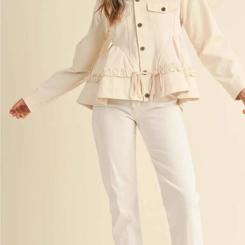 Utility Ruffle Drawstring Jacket - Cream - Picture 6 of 6